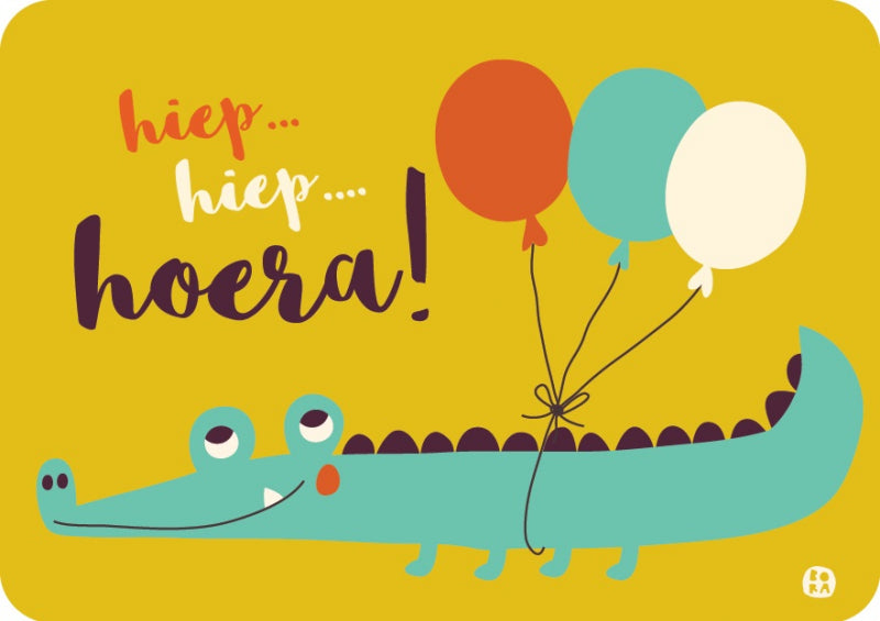 Bora Postkaart Party animals Hoera krokodil