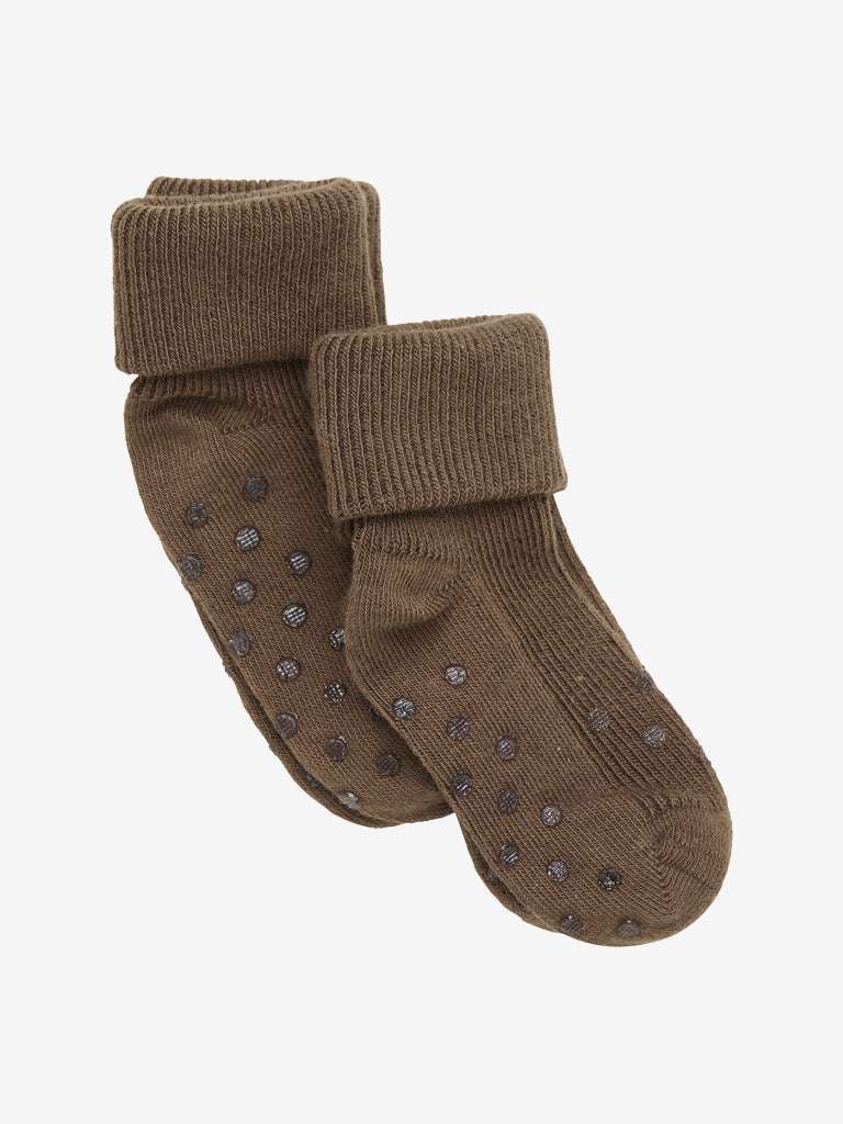 Minymo Baby rib anti slip sokken set bruin