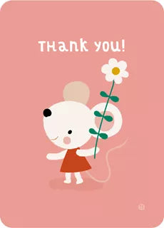 Bora ansichtkaart Thank You! Muis roze