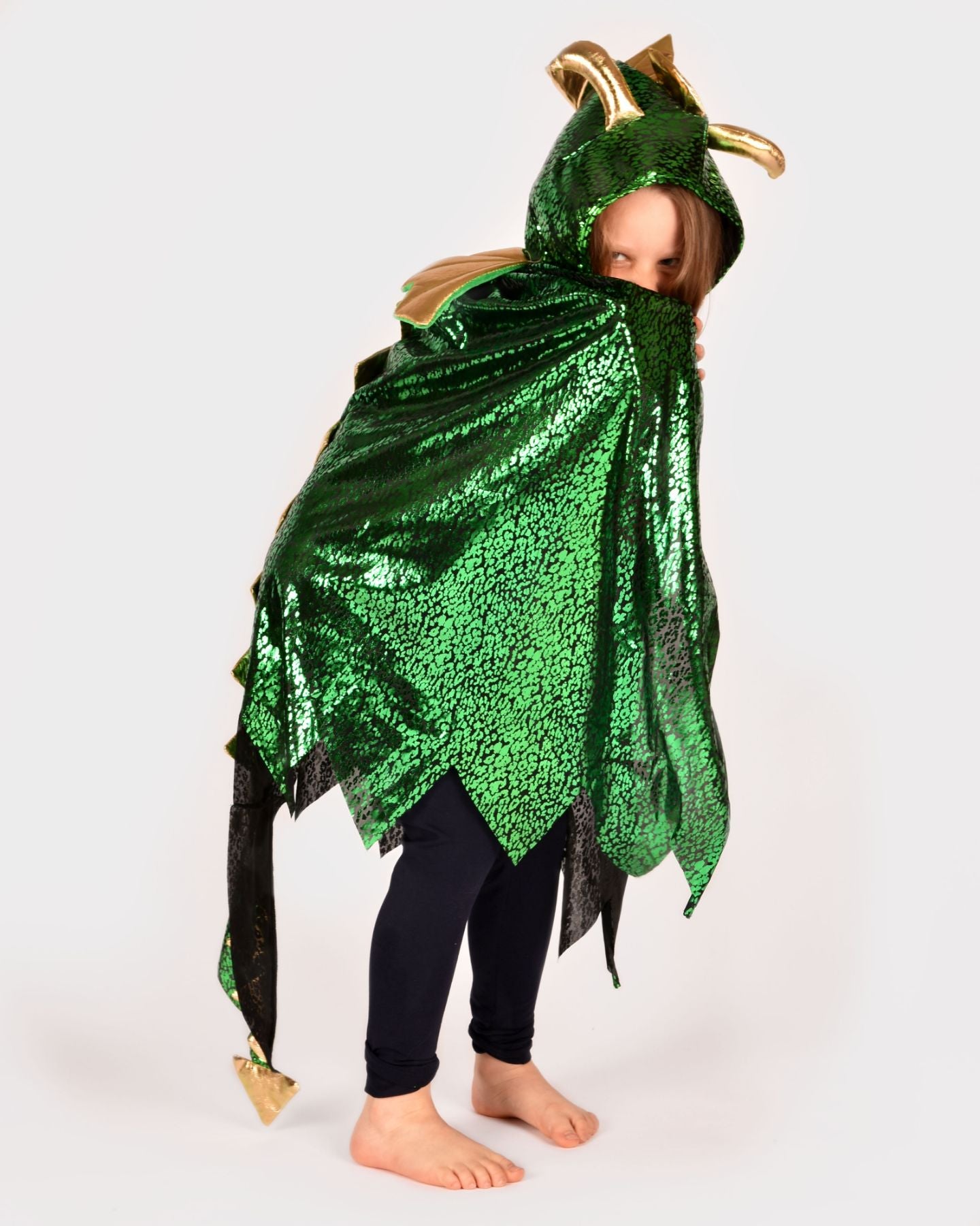 Dengodafen cape groene glitter draak 100 tm 128 cm