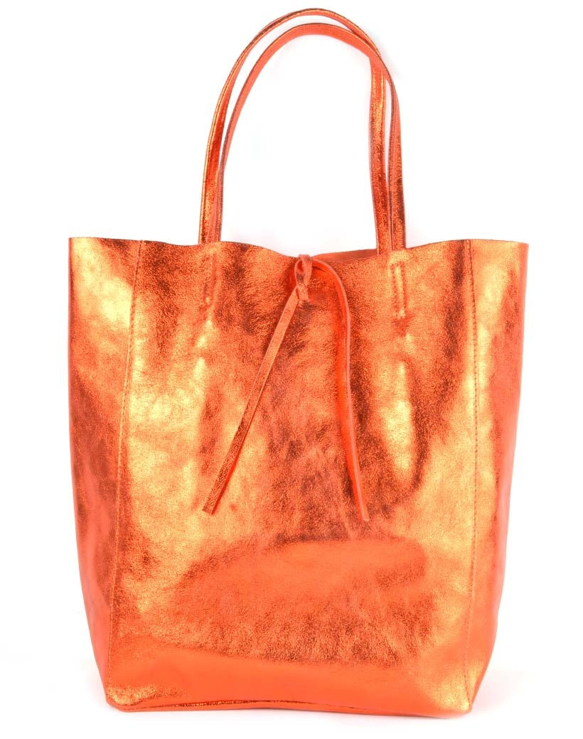 Giuliano leren shopper groot metallic oranje 41 x 38