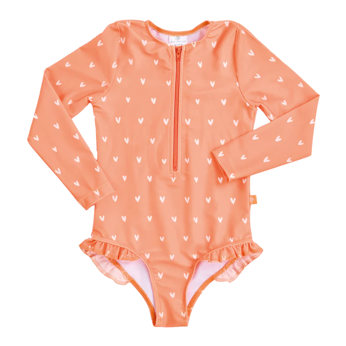 Swim essentials UV Badpak Meisje Lange Mouw Oranje Hartjes maat 86/92